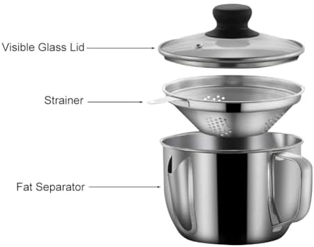Stainless Steel Fat Separator 1000ml with Glass Lid