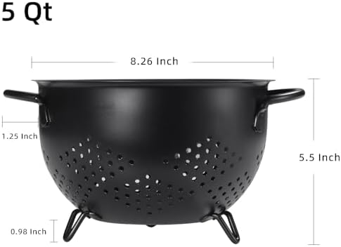 BeFare Metal Colander 5 Quart Perfect Fit Double Handles Light Black