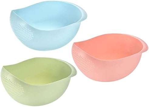 3pcs Rice Sieve Plastic Colander Kitchen Drain Basket with Handles