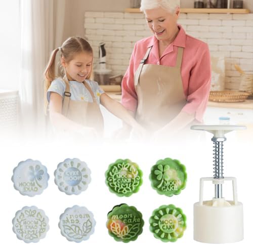 Ztexkee Round Mooncake Mould 125g with 4 Stamps