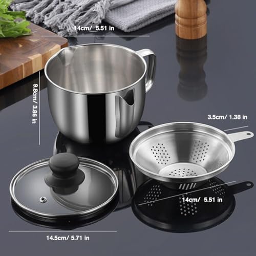 Stainless Steel 1000ml Fat Separator with Glass Lid for Kitchen