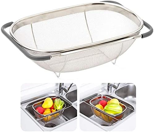 6 Quarts Stainless Steel Oval Over the Sink Colander with Expandable Handle