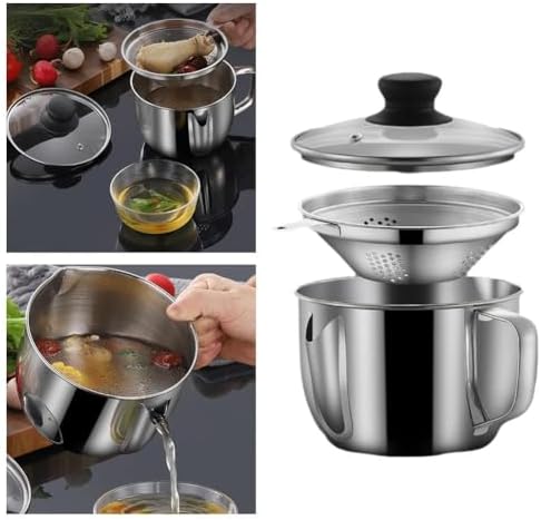 Stainless Steel 1L Fat Separator with Handle and Glass Lid