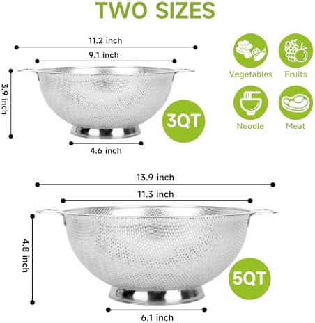 3QT stainless steel colander lifetime guarantee easy to clean