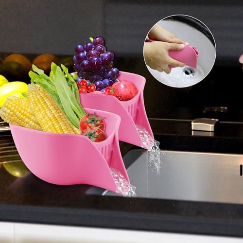 2pcs Multifunctional Silicone Drainer Basket with Spout Pink Kitchen Accessory