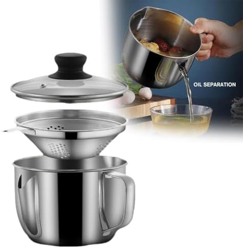 Stainless Steel 1000ml Fat Separator with Glass Lid for Kitchen