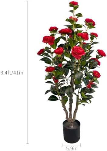 Alonfale 34ft Artificial Camellia Tree 2 Pack - Red