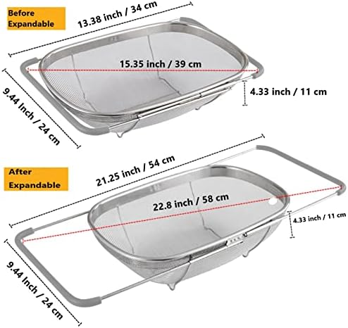 6 Quarts Stainless Steel Oval Over the Sink Colander with Expandable Handle