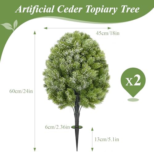 Premium 2-Pack 24 Artificial Cypress Topiaries with Ground Spikes