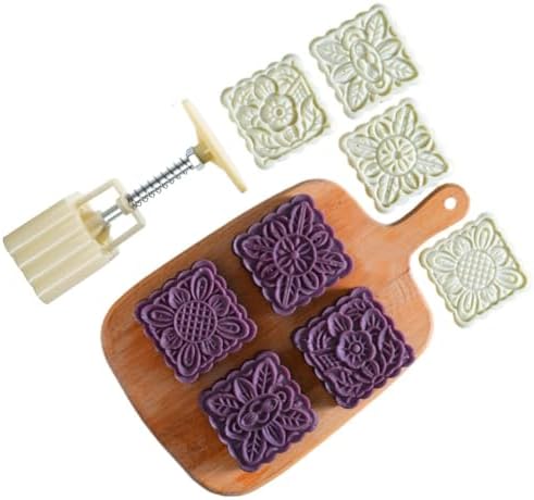 Ztexkee Round Mooncake Mould 125g with 4 Stamps