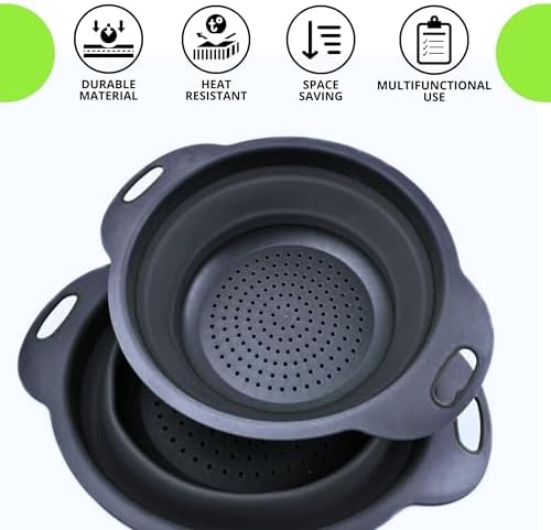 YARRD Space-Saving Silicone Colander with Handle for Kitchen Camping