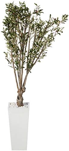 Nearly Natural 6ft Olive Artificial Tree in White Tower Planter