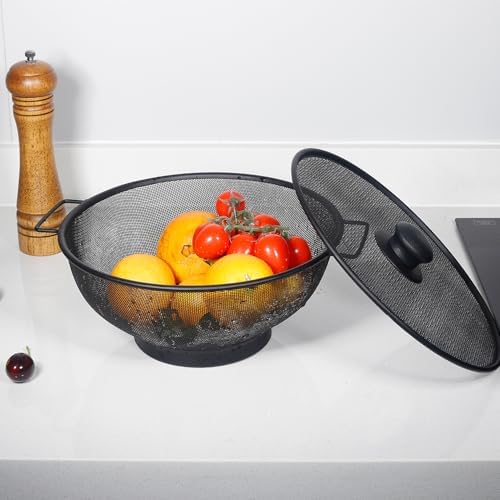 Senvasfa 5Pcs Black Kitchen Colander Set with Strainer and Splatter Screen
