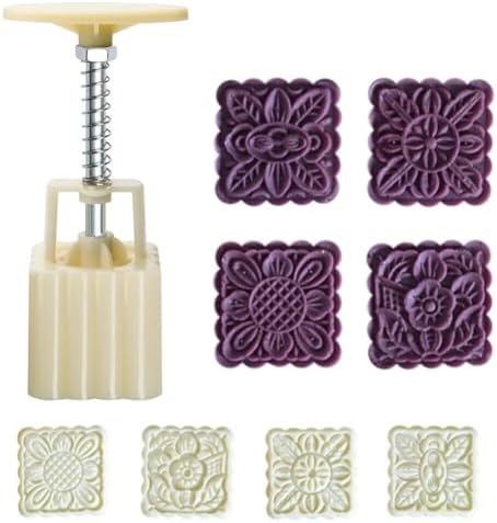 Ztexkee Round Mooncake Mould 125g with 4 Stamps
