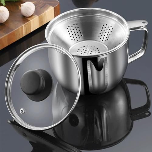 Stainless Steel 1L Fat Separator with Handle and Glass Lid