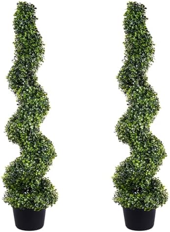 4FT Artificial Boxwood Spiral Topiary Trees Set of 2