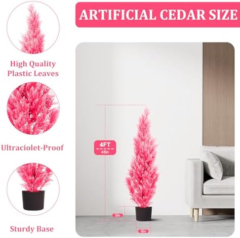 COMUSTER 2 Pack 4-Foot Pink Artificial Cedar Trees