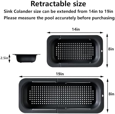 Extendable Sink Colander for Vegetables Pasta Collapsible Strainer BasketBlackDouble sink