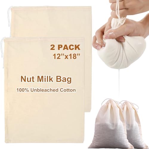 2 Pack Large Cheese Cloth Bags for Nut Milk Straining 12x18