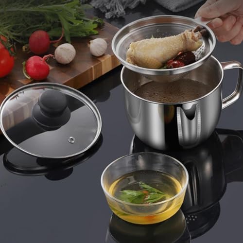 Stainless Steel 1000ml Fat Separator with Glass Lid for Kitchen