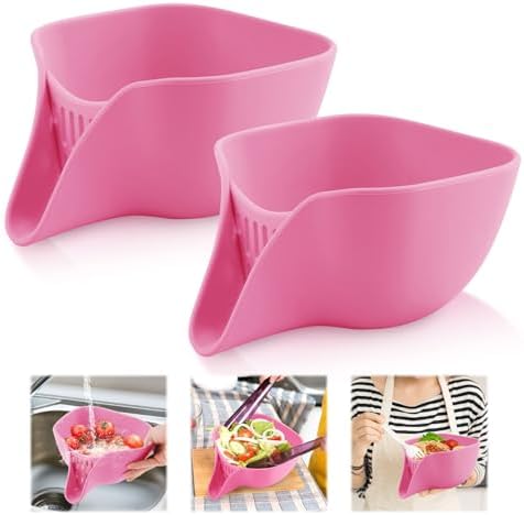 2pcs Multifunctional Silicone Drainer Basket with Spout Pink Kitchen Accessory