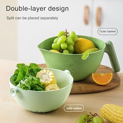GOLOVENLD Kitchen Strainer with Handle and Double Layer Design
