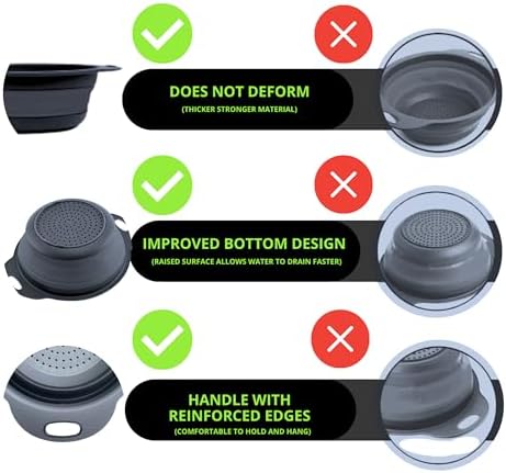 YARRD Space-Saving Silicone Colander with Handle for Kitchen Camping