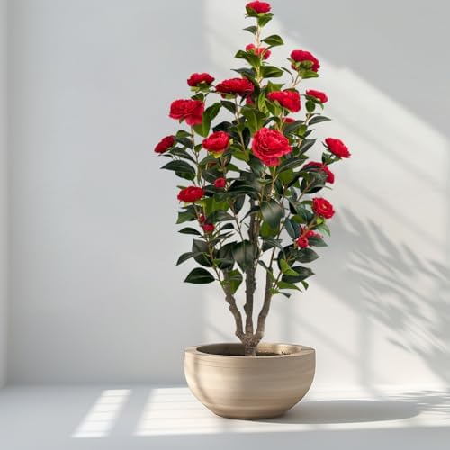 Alonfale 34ft Artificial Camellia Tree 2 Pack - Red