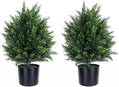 2165 Artificial Cedar Topiary Ball Tree Set of 2
