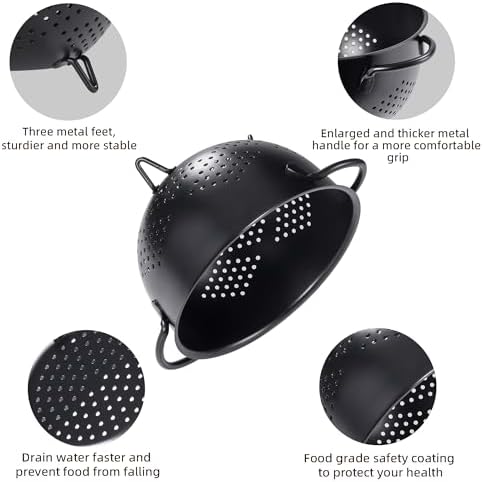BeFare Metal Colander 5 Quart Perfect Fit Double Handles Light Black