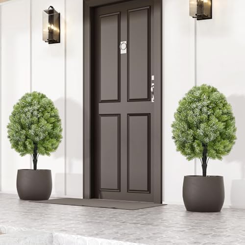 Premium 2-Pack 24 Artificial Cypress Topiaries with Ground Spikes
