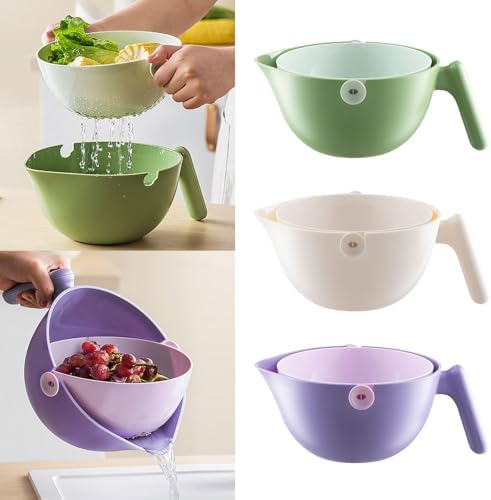 GOLOVENLD Kitchen Strainer with Handle and Double Layer Design