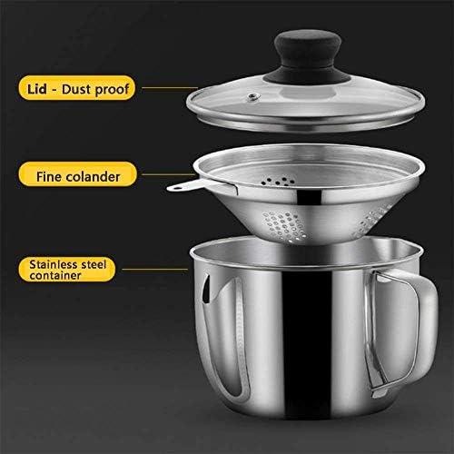 Premium Stainless Steel Oil Strainer with Colander Glass Top 1000ML