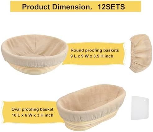 12-Piece Proofing Basket Set for Sourdough Bread Baking Supplies