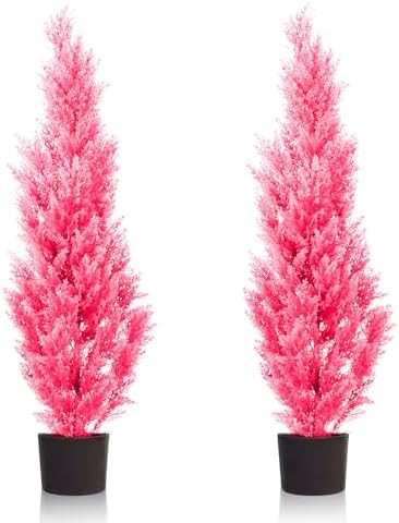 COMUSTER 2 Pack 4-Foot Pink Artificial Cedar Trees