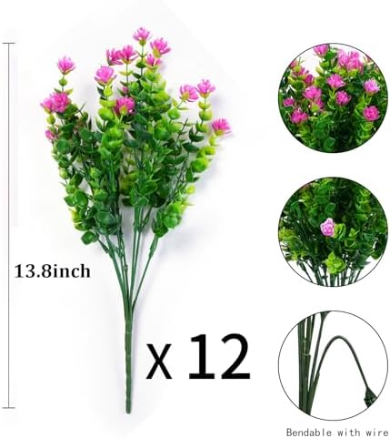 12 Pack Artificial Flowers for Outdoor Use