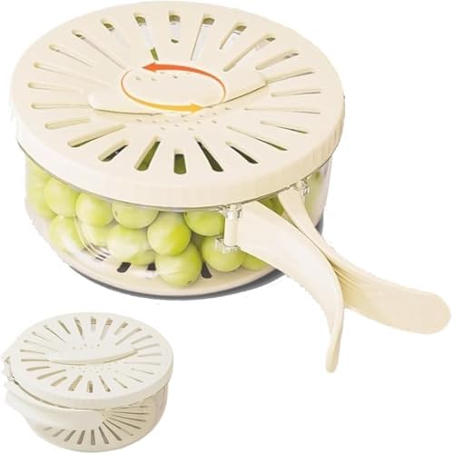 HJRYJSMultifunctional Fruit Washing Bowl with Handle and Lid White