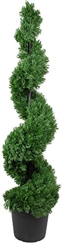 Delightful Unlit Artificial Cedar Spiral Topiary Tree 5 Black Pot