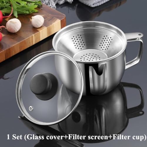 Stainless Steel 1000ml Fat Separator with Glass Lid for Kitchen