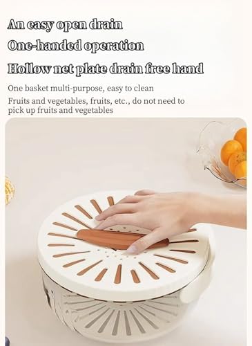 HJRYJSMultifunctional Fruit Washing Bowl with Handle and Lid White