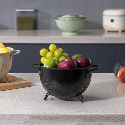 BeFare Metal Colander 5 Quart Perfect Fit Double Handles Light Black