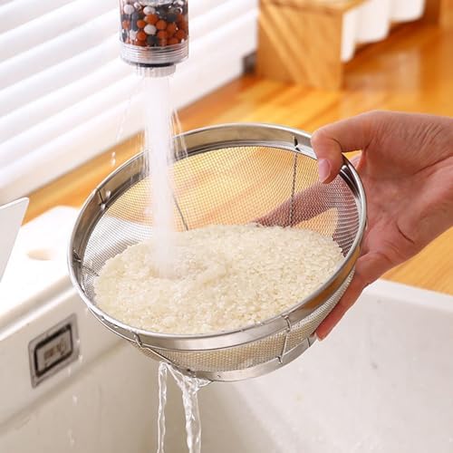 Stainless Steel Rice Sieve Bowl Fine Mesh Strainer Silver Colander