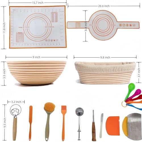 VnkloMes Bread Proofing Basket Set 20 Components for Professional and Home Bakers