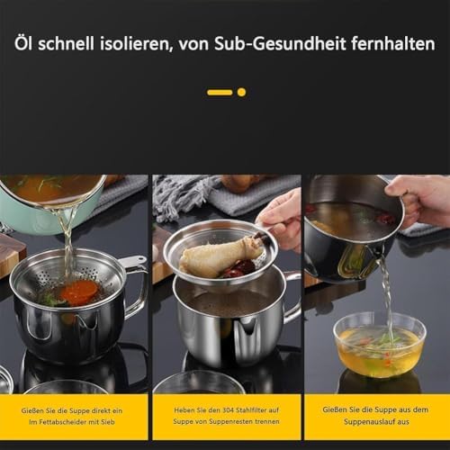 Stainless Steel 1000ml Fat Separator with Glass Lid for Kitchen