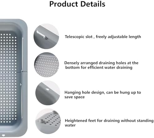 Extendable Sink Colander for Vegetables Pasta Collapsible Strainer BasketBlackDouble sink