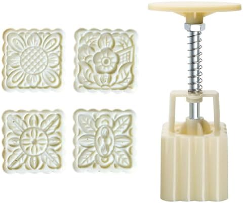 Ztexkee Round Mooncake Mould 125g with 4 Stamps