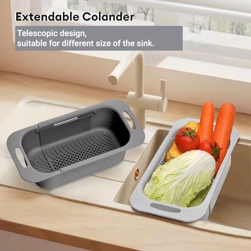 Beruyu Extendable Colander Collapsible Sink Strainer Basket Gray