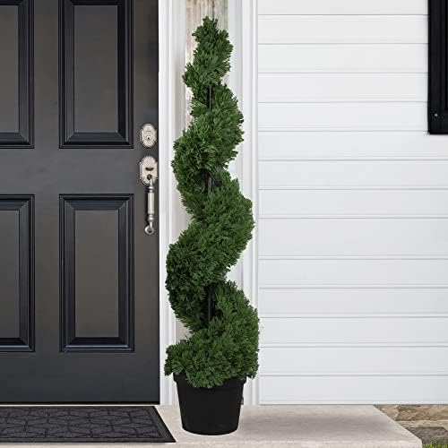 Delightful Unlit Artificial Cedar Spiral Topiary Tree 5 Black Pot