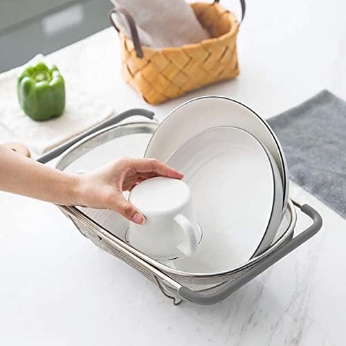 6 Quarts Stainless Steel Oval Over the Sink Colander with Expandable Handle