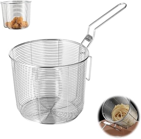 Premium Stainless Steel Frying Basket with Handle - Efficient Noodle Strainer and Colander